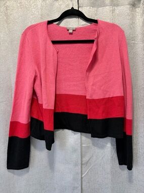 J. Jill Pink Red Black Open-Front Colorblock Cardigan